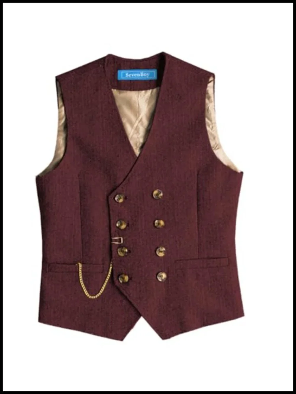 Men's Regular Fit Wool Herringbone Waistcoat Suit Vest with Pockets